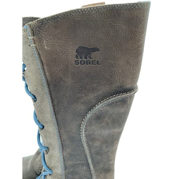 Sorel Cate the Great Size 8.5 Tall High Wedge Boots Brown Gray Waterproof - Picture 2 of 16